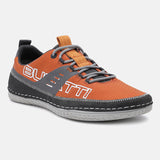 A grey Men's bugatti Sneakers featuring a round plain toe, zero heels heel. Made from textile with a durable tpr outsole, this laces design offers both style and comfort.