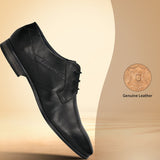 Men's Bugatti derby black leather shoes with a pointed toe and plain toe featuring a moulded heel , a pvc outsole , and laces fastening.