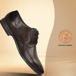 Men's Bugatti derby brown leather shoes with a pointed toe and plain toe featuring a moulded heel , a pvc outsole , and laces fastening.