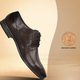 Men's Bugatti derby brown leather shoes with a pointed toe and plain toe featuring a moulded heel , a pvc outsole , and laces fastening.