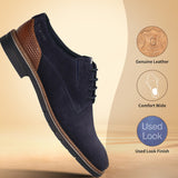 Men's Bugatti derby blue leather shoes with a round toe and plain toe featuring a stacked heel , a tpr outsole , and laces fastening.