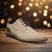 Men's Bugatti derby beige leather shoes with a round toe and plain toe featuring a stacked heel , a tpr outsole , and laces fastening.