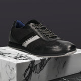 Men's Bugatti leather black leather shoes with a round toe , a tpr outsole , and laces fastening.