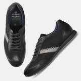 Men's Bugatti leather black leather shoes with a round toe , a tpr outsole , and laces fastening.