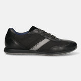 Men's Bugatti leather black leather shoes with a round toe , a tpr outsole , and laces fastening.