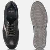 Men's Bugatti leather black leather shoes with a round toe , a tpr outsole , and laces fastening.