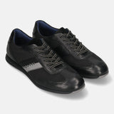 Men's Bugatti leather black leather shoes with a round toe , a tpr outsole , and laces fastening.