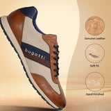 Men's Bugatti leather cognac leather shoes with a round toe , a tpr outsole , and laces fastening.