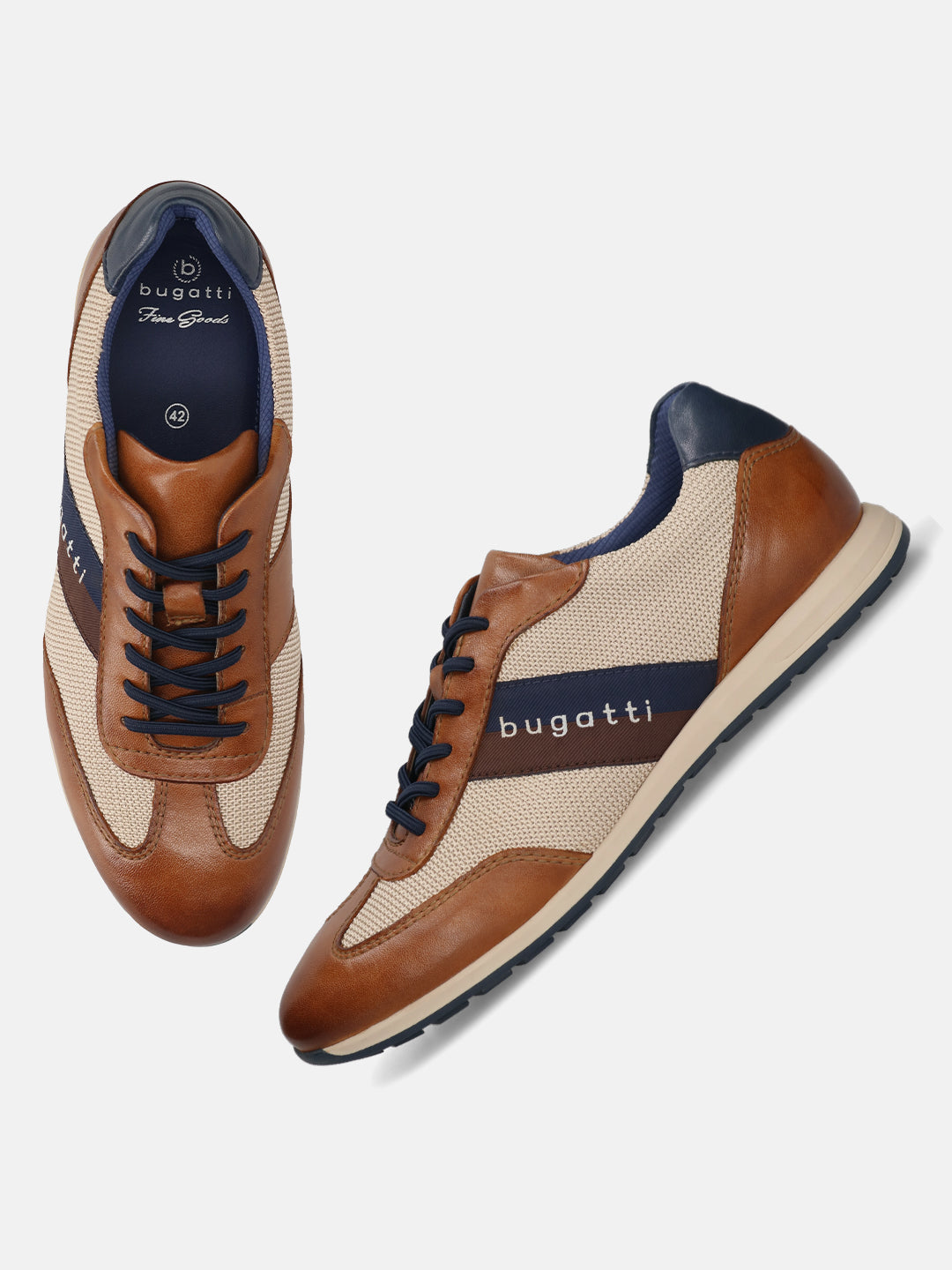 Men's Bugatti leather cognac leather shoes with a round toe , a tpr outsole , and laces fastening.