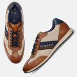 Men's Bugatti leather cognac leather shoes with a round toe , a tpr outsole , and laces fastening.