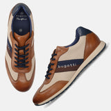 Men's Bugatti leather cognac leather shoes with a round toe , a tpr outsole , and laces fastening.