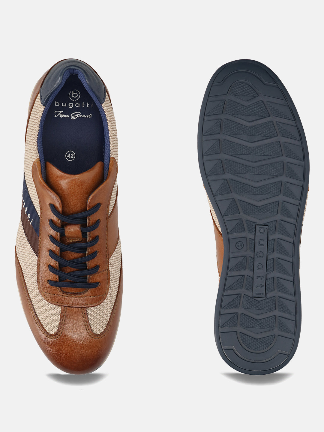 Men's Bugatti leather cognac leather shoes with a round toe , a tpr outsole , and laces fastening.