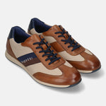 Men's Bugatti leather cognac leather shoes with a round toe , a tpr outsole , and laces fastening.