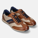 Men's Bugatti leather cognac leather shoes with a round toe , a tpr outsole , and laces fastening.