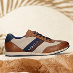 Men's Bugatti leather cognac leather shoes with a round toe , a tpr outsole , and laces fastening.