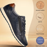 Men's Bugatti leather blue leather shoes with a round toe , a tpr outsole , and laces fastening.