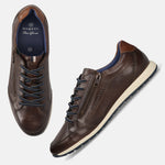 Men's Bugatti leather brown leather shoes with a round toe , a tpr outsole , and laces fastening.