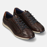 Men's Bugatti leather brown leather shoes with a round toe , a tpr outsole , and laces fastening.