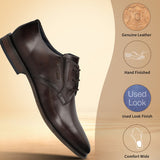Men's Bugatti derby brown leather shoes with a pointed toe and plain toe featuring a moulded heel , a tpr outsole , and laces fastening.
