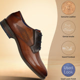 Men's Bugatti derby cognac leather shoes with a pointed toe and plain toe featuring a moulded heel , a tpr outsole , and laces fastening.