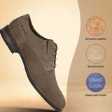 Men's Bugatti derby beige leather shoes with a pointed toe and plain toe featuring a moulded heel , a tpr outsole , and laces fastening.