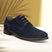 Men's Bugatti derby blue leather shoes with a pointed toe and plain toe featuring a moulded heel , a tpr outsole , and laces fastening.