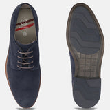 Men's Bugatti derby blue leather shoes with a pointed toe and plain toe featuring a moulded heel , a tpr outsole , and laces fastening.