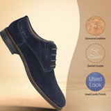 Men's Bugatti derby blue leather shoes with a pointed toe and plain toe featuring a moulded heel , a tpr outsole , and laces fastening.