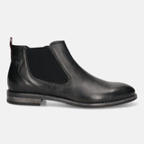 A black Men's bugatti Chelsea Boots featuring a round toe plain toe, moulded heel, and a wide fit. Made from premium genuine leather with a durable tr outsole, this zipper design offers both style and comfort.