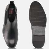 A black Men's bugatti Chelsea Boots featuring a round toe plain toe, moulded heel, and a wide fit. Made from premium genuine leather with a durable tr outsole, this zipper design offers both style and comfort.