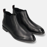 A black Men's bugatti Chelsea Boots featuring a round toe plain toe, moulded heel, and a wide fit. Made from premium genuine leather with a durable tr outsole, this zipper design offers both style and comfort.