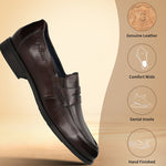 Men's Bugatti penny loafer brown leather shoes with a pointed toe and apron toe featuring a moulded heel , a tpr outsole.