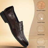 Men's Bugatti penny loafer brown leather shoes with a pointed toe and apron toe featuring a moulded heel , a tpr outsole.