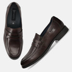 Men's Bugatti penny loafer brown leather shoes with a pointed toe and apron toe featuring a moulded heel , a tpr outsole.