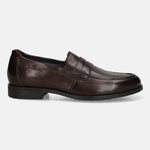 Men's Bugatti penny loafer brown leather shoes with a pointed toe and apron toe featuring a moulded heel , a tpr outsole.