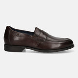 Men's Bugatti penny loafer brown leather shoes with a pointed toe and apron toe featuring a moulded heel , a tpr outsole.