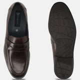 Men's Bugatti penny loafer brown leather shoes with a pointed toe and apron toe featuring a moulded heel , a tpr outsole.