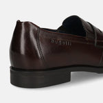 Men's Bugatti penny loafer brown leather shoes with a pointed toe and apron toe featuring a moulded heel , a tpr outsole.