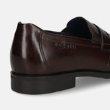 Men's Bugatti penny loafer brown leather shoes with a pointed toe and apron toe featuring a moulded heel , a tpr outsole.