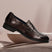 Men's Bugatti penny loafer brown leather shoes with a pointed toe and apron toe featuring a moulded heel , a tpr outsole.