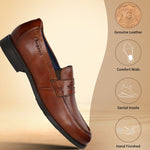 Men's Bugatti penny loafer cognac leather shoes with a pointed toe and apron toe featuring a moulded heel , a tpr outsole.