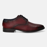 A grey Men's bugatti Derby featuring a pointed toe plain toe, stacked heel. Made from premium genuine leather with a durable tpr outsole, this laces design offers both style and comfort.