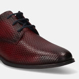 A grey Men's bugatti Derby featuring a pointed toe plain toe, stacked heel. Made from premium genuine leather with a durable tpr outsole, this laces design offers both style and comfort.