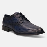 A blue Men's bugatti Derby featuring a pointed toe plain toe, stacked heel. Made from premium genuine leather with a durable tpr outsole, this laces design offers both style and comfort.