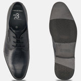 Men's Bugatti derby blue leather shoes with a round toe and plain toe featuring a moulded heel , a tpr outsole , and laces fastening.