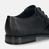 Men's Bugatti derby blue leather shoes with a round toe and plain toe featuring a moulded heel , a tpr outsole , and laces fastening.
