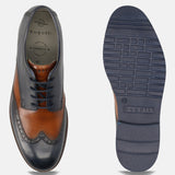 Men's Bugatti derby blue leather shoes with a round toe and wing tip featuring a stacked heel , a eva outsole , and laces fastening.