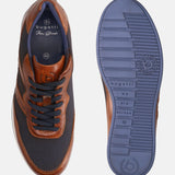 A cognac Men's bugatti Sneakers featuring a round plain toe, zero heels heel. Made from premium genuine leather with a durable tpr outsole, this laces design offers both style and comfort.