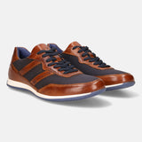 A cognac Men's bugatti Sneakers featuring a round plain toe, zero heels heel. Made from premium genuine leather with a durable tpr outsole, this laces design offers both style and comfort.