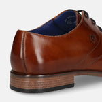 Men's Bugatti derby cognac leather shoes with a pointed toe and cap toe featuring a moulded heel , a tpr outsole , and laces fastening.
